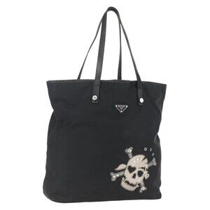 PRADA Tote Bag Nylon Black Silver Auth 160717